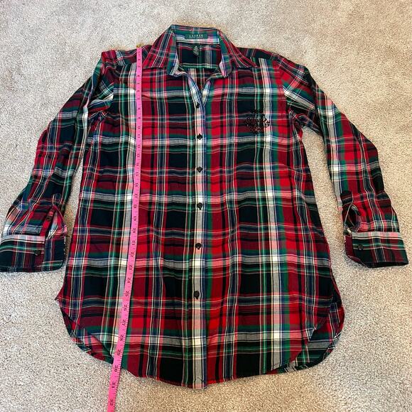 Lauren Ralph Lauren Women's Long Button Down Flannel Red Green Size M - Picture 8 of 9